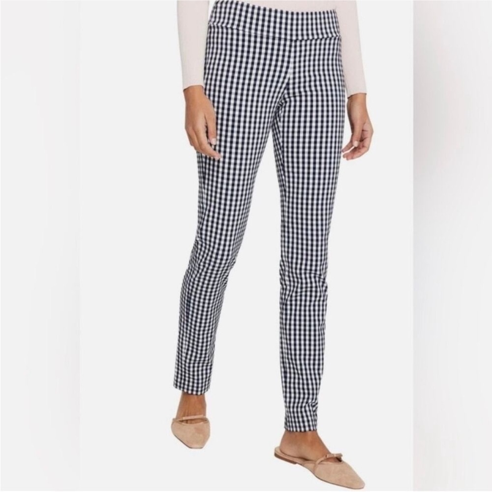 J. McLaughlin Hyana Pants Navy Ivory Gingham Straight Leg Stretch size 12